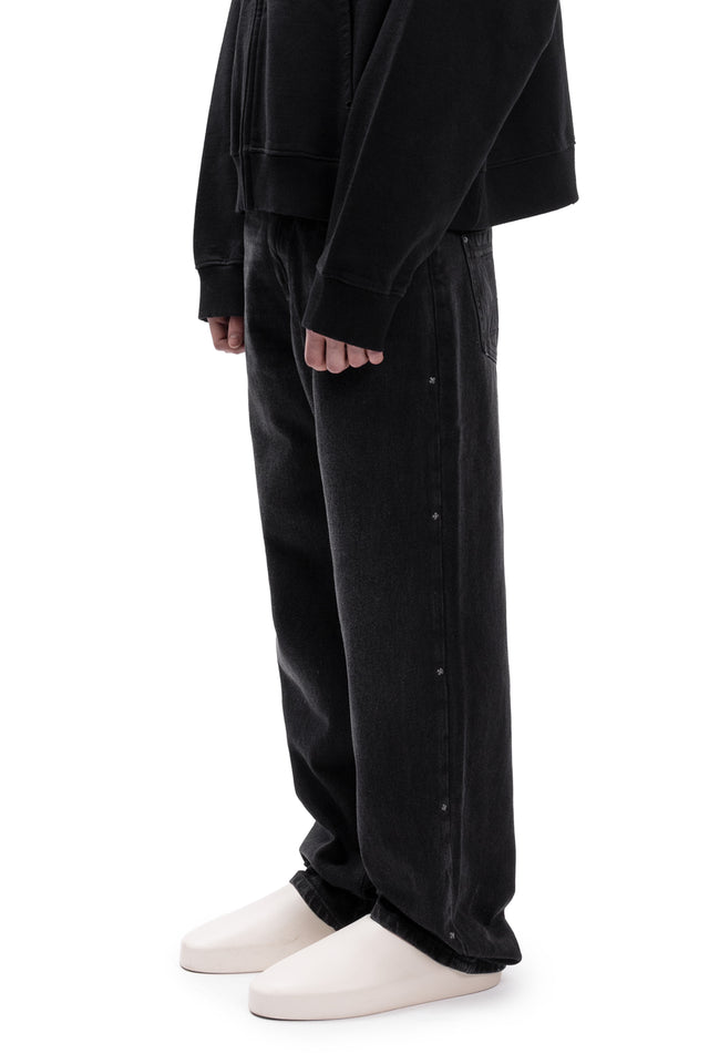 RIGID BASIC RIVET GREY WASHED BAGGY DENIM