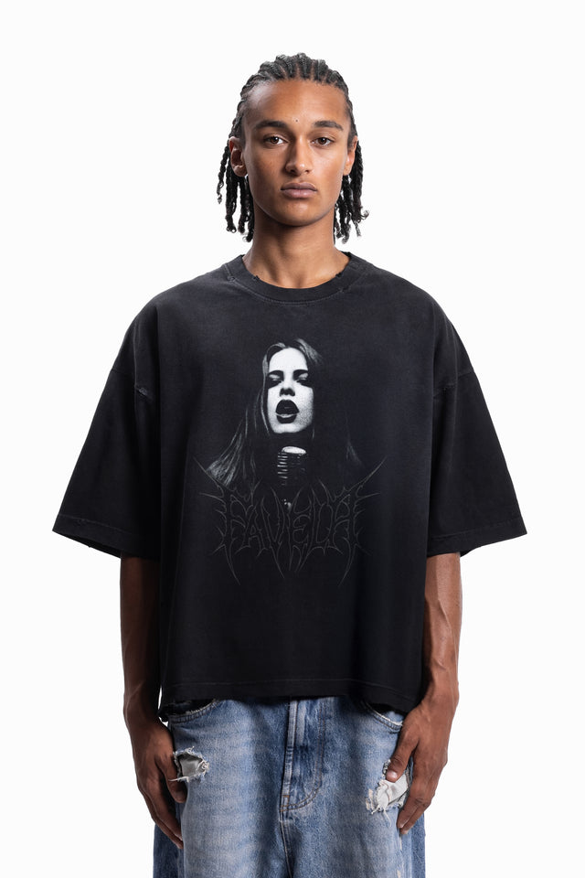 ROCKSTAR DISTRESSED BLACK SUN DRIED T-SHIRT
