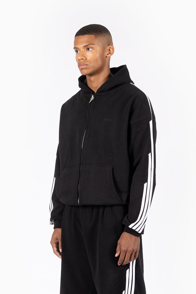 4 STRIPE BLACK FRONTZIP