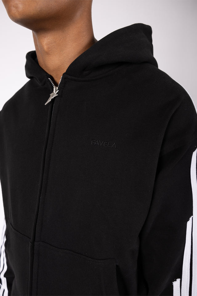 4 STRIPE BLACK FRONTZIP