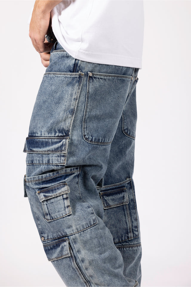 MULTIPOCKET ACID BLUE WASHED CARGO