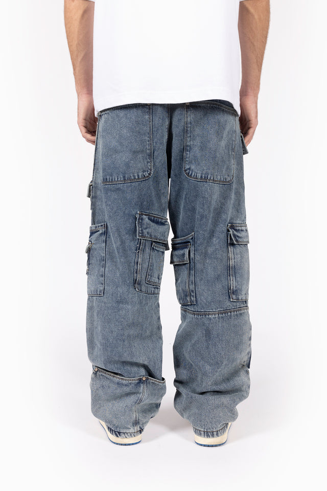 MULTIPOCKET ACID BLUE WASHED CARGO