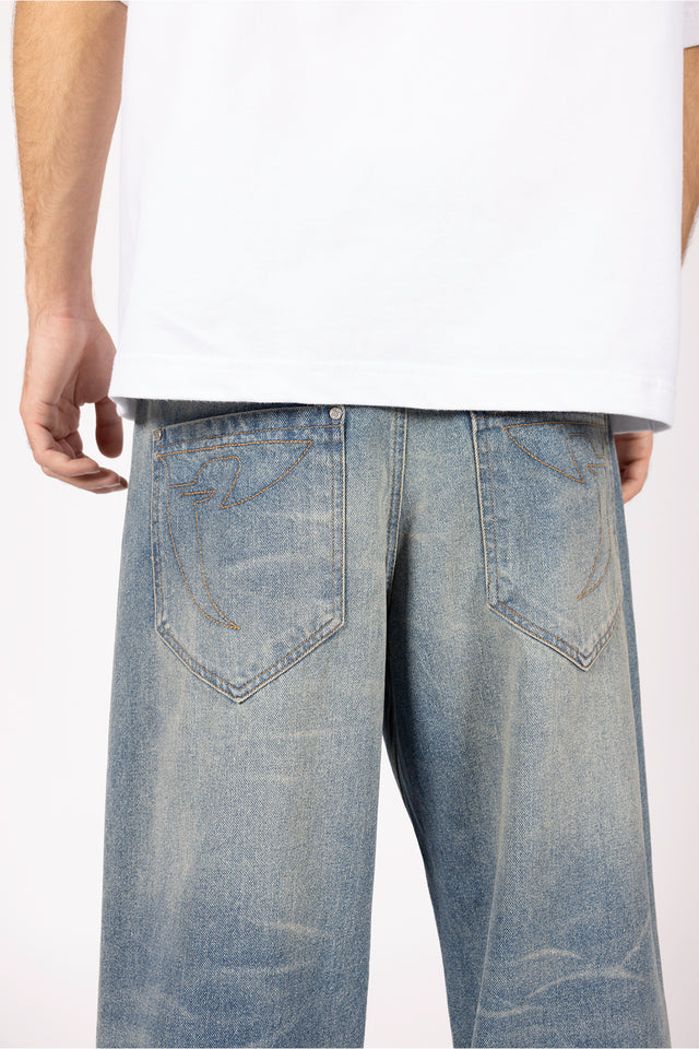 HEAVY BAGGY REGULAR WAVE WASH BLUE DENIM