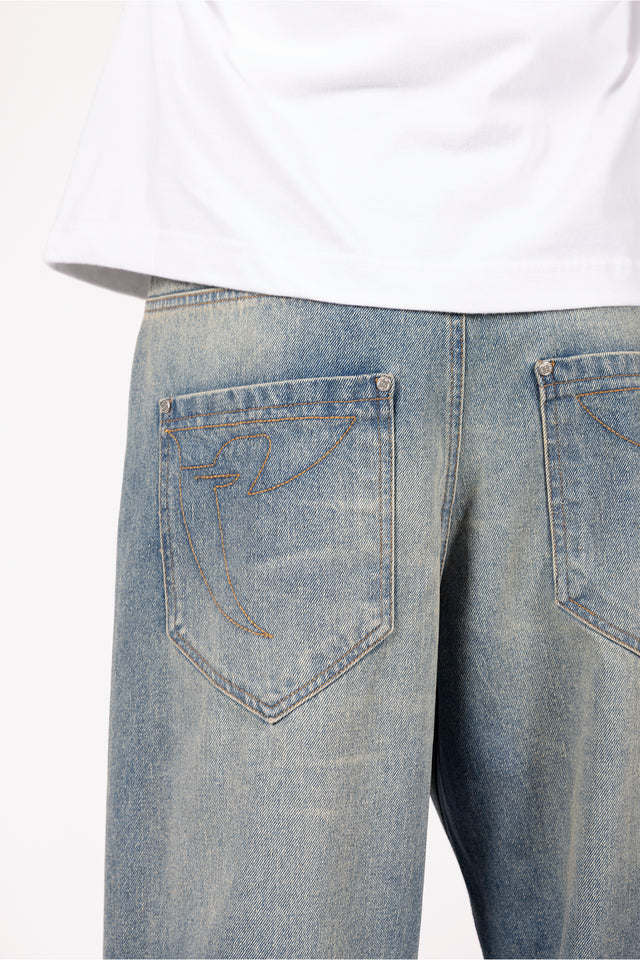 HEAVY BAGGY REGULAR WAVE WASH BLUE DENIM