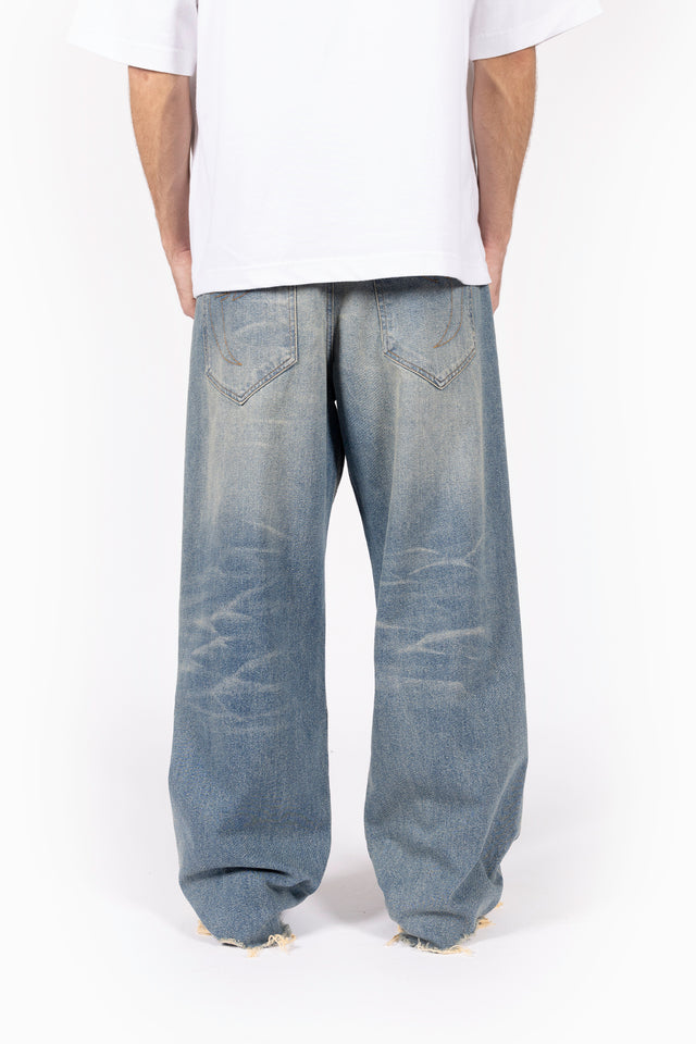 HEAVY BAGGY REGULAR WAVE WASH BLUE DENIM