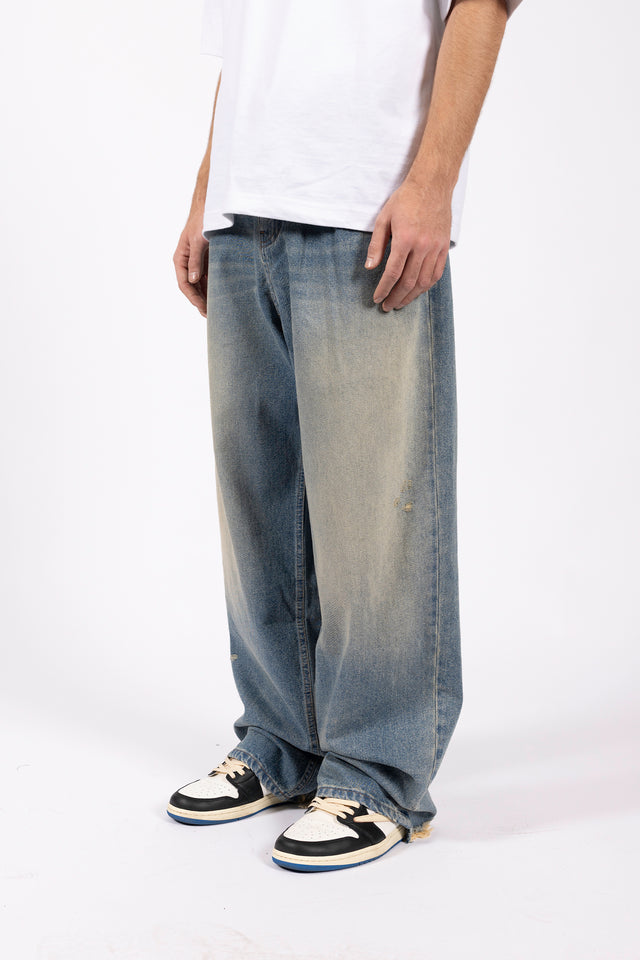 HEAVY BAGGY REGULAR WAVE WASH BLUE DENIM