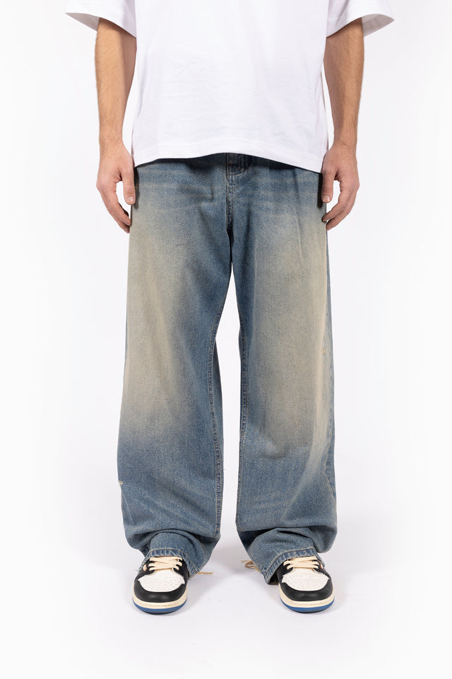 HEAVY BAGGY REGULAR WAVE WASH BLUE DENIM