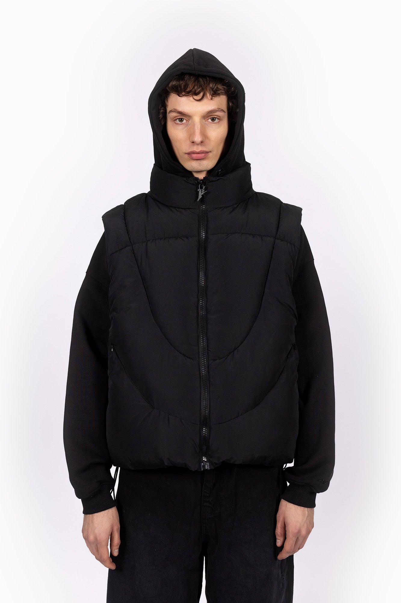 Black puffer jacket vest online