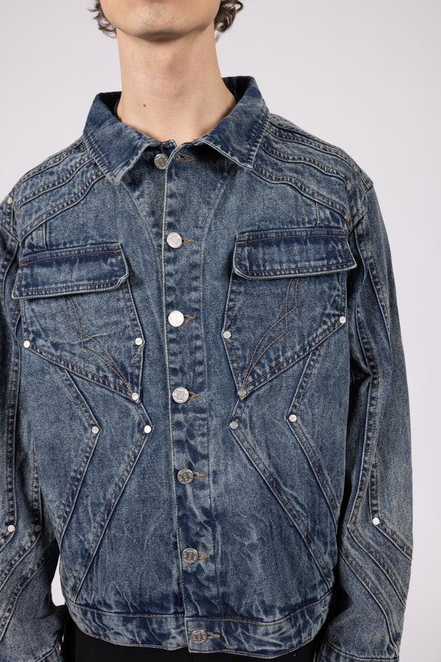 HEAVY CUTLINE BLUE WAVE WASHED DENIM JACKET [PRE ORDER]