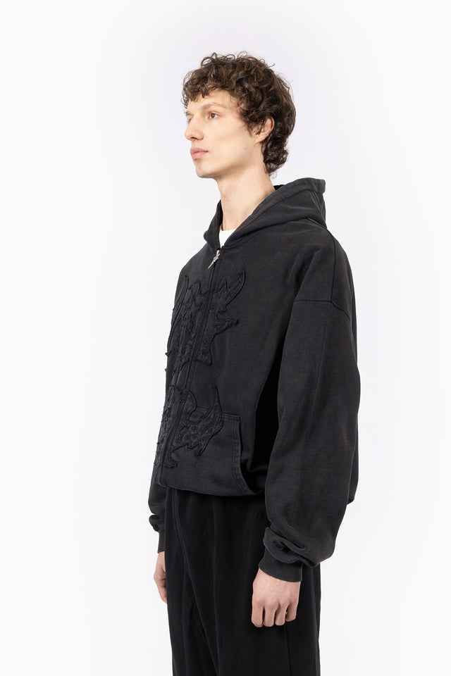 DISTRESSED PATCH BLACK WASHED FRONTZIP [PRE ORDER]