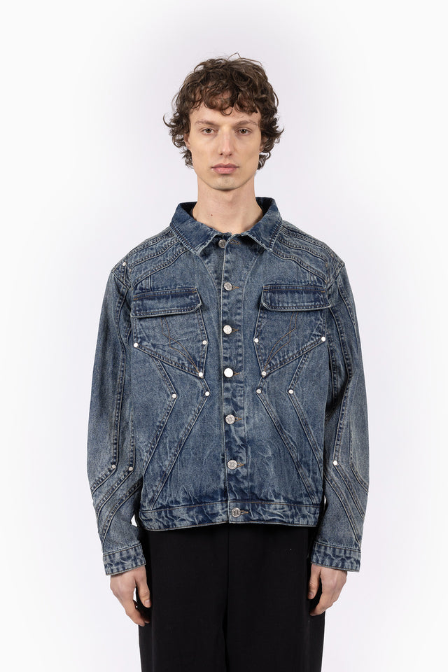 HEAVY CUTLINE BLUE WAVE WASHED DENIM JACKET [PRE ORDER]