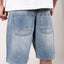 KNEE EMBROIDERY LIGHT BLUE DENIM SHORTS