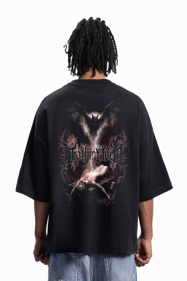 SOULLESS DISTRESSED BLACK BOXY T-SHIRT