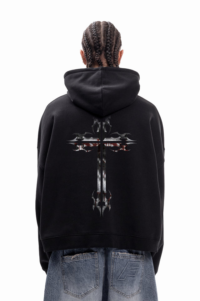 CHROME TRIBAL CROSS BLACK BOXY FRONTZIP