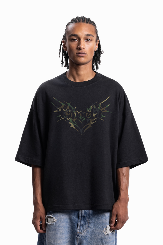 TRIBAL CAMO BOXY BLACK T-SHIRT
