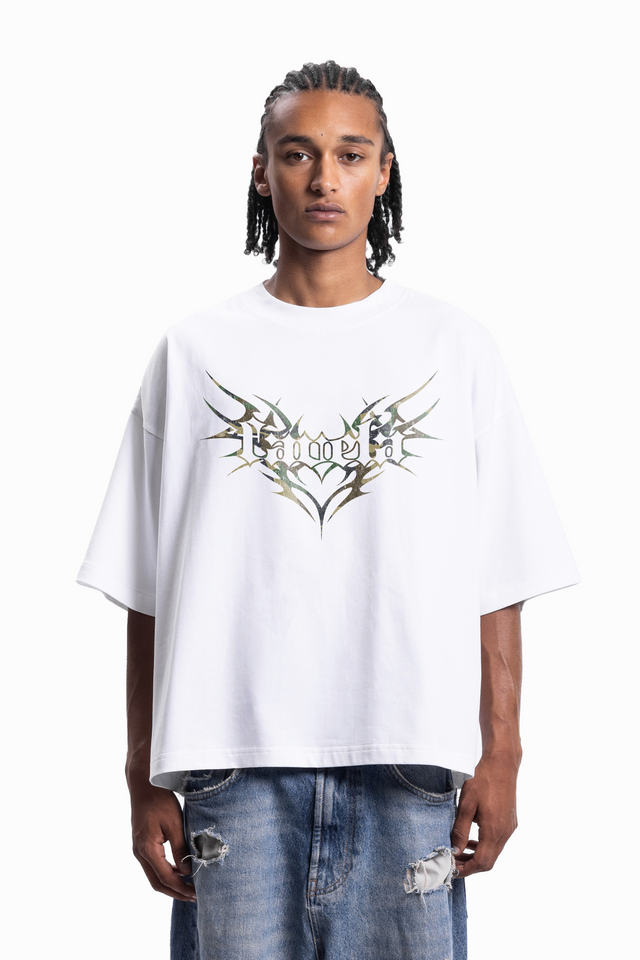 TRIBAL CAMO BOXY WHITE T-SHIRT