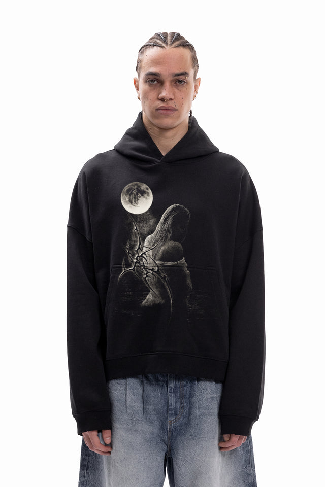 TRIBAL MOON GIRL BLACK BOXY HOODIE