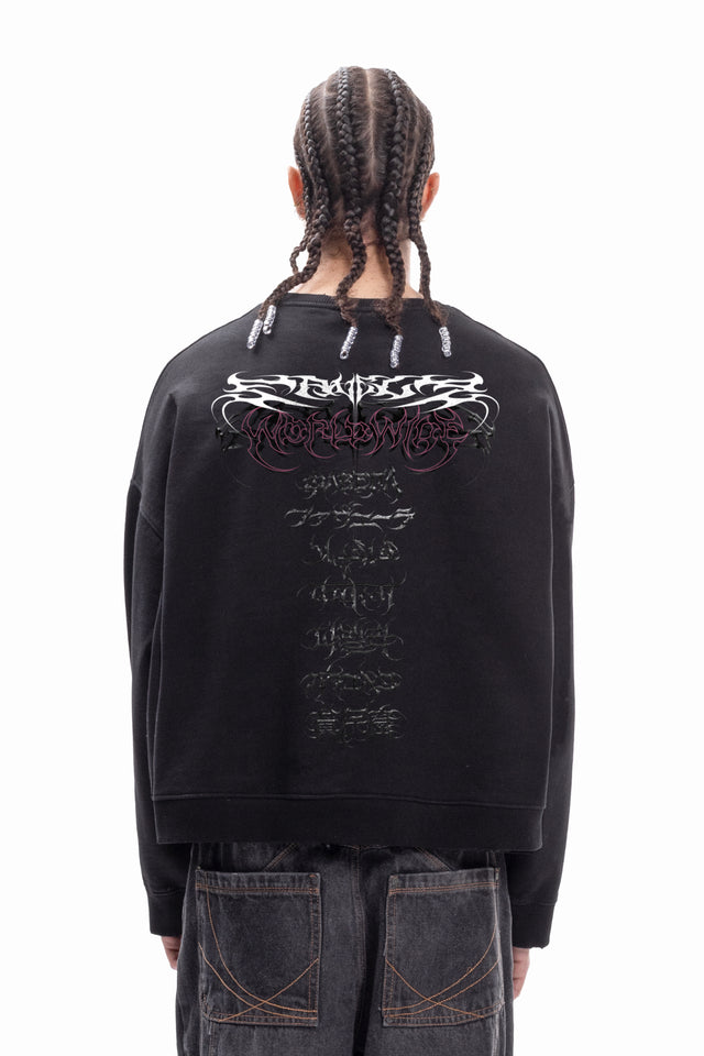 WORLDWIDE TRIBAL BLACK BOXY CREWNECK