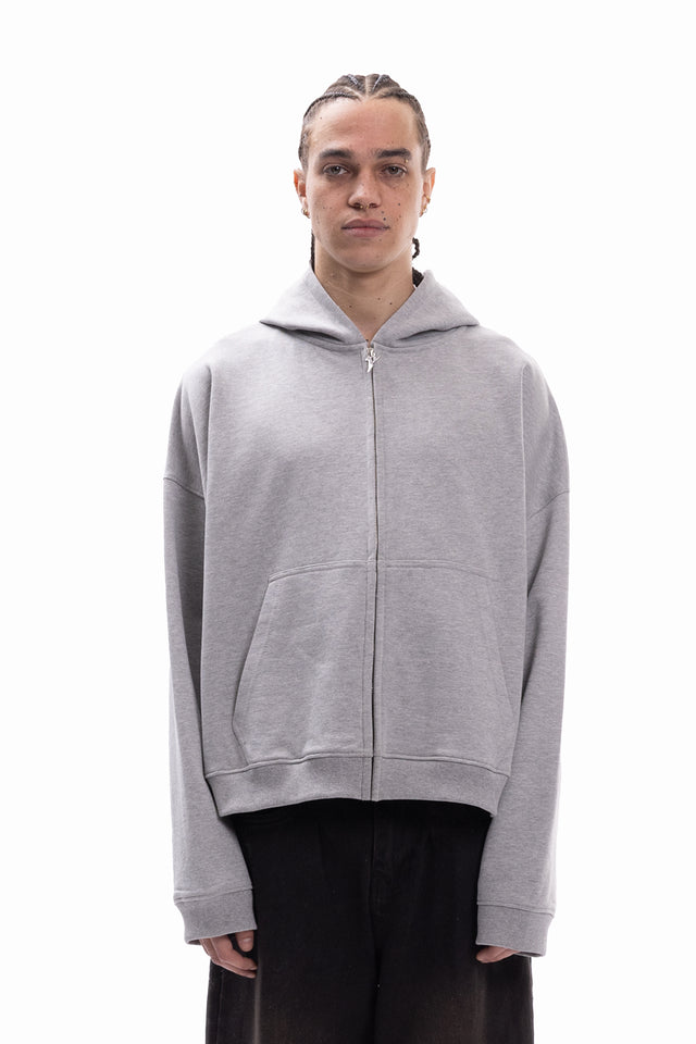 GREY MELANGE BOXY FRONTZIP