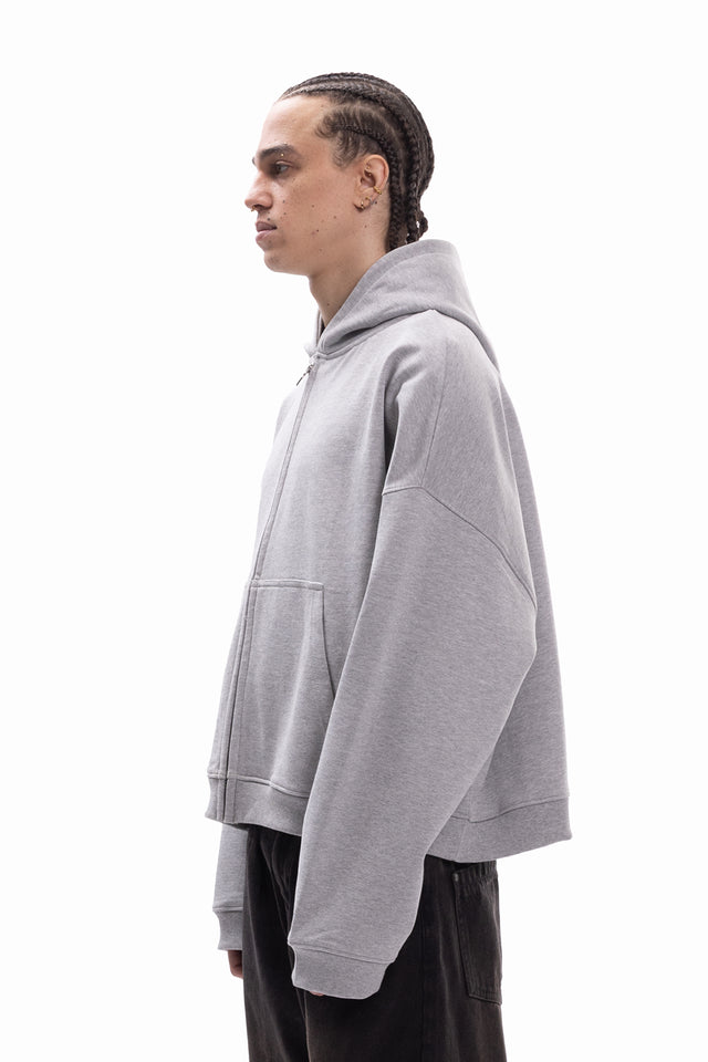 GREY MELANGE BOXY FRONTZIP