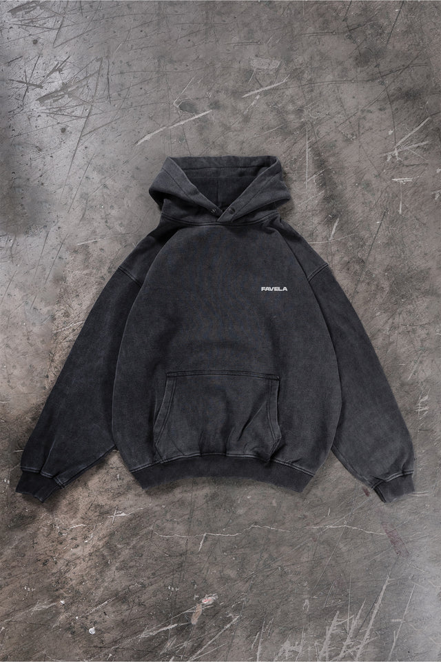 Oversized Black Washed Hoodie mit Favela Logo 