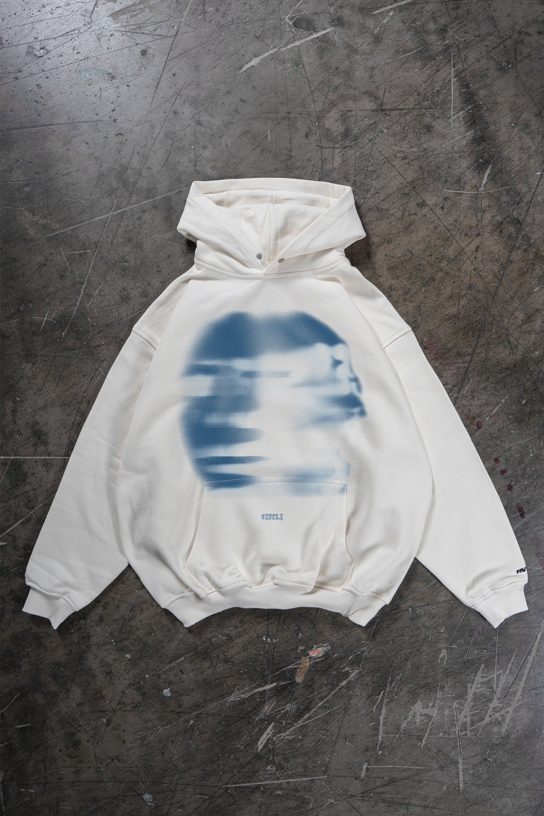FADED FACE VANILLA / OFF WHITE SNAP BUTTON HOODIE