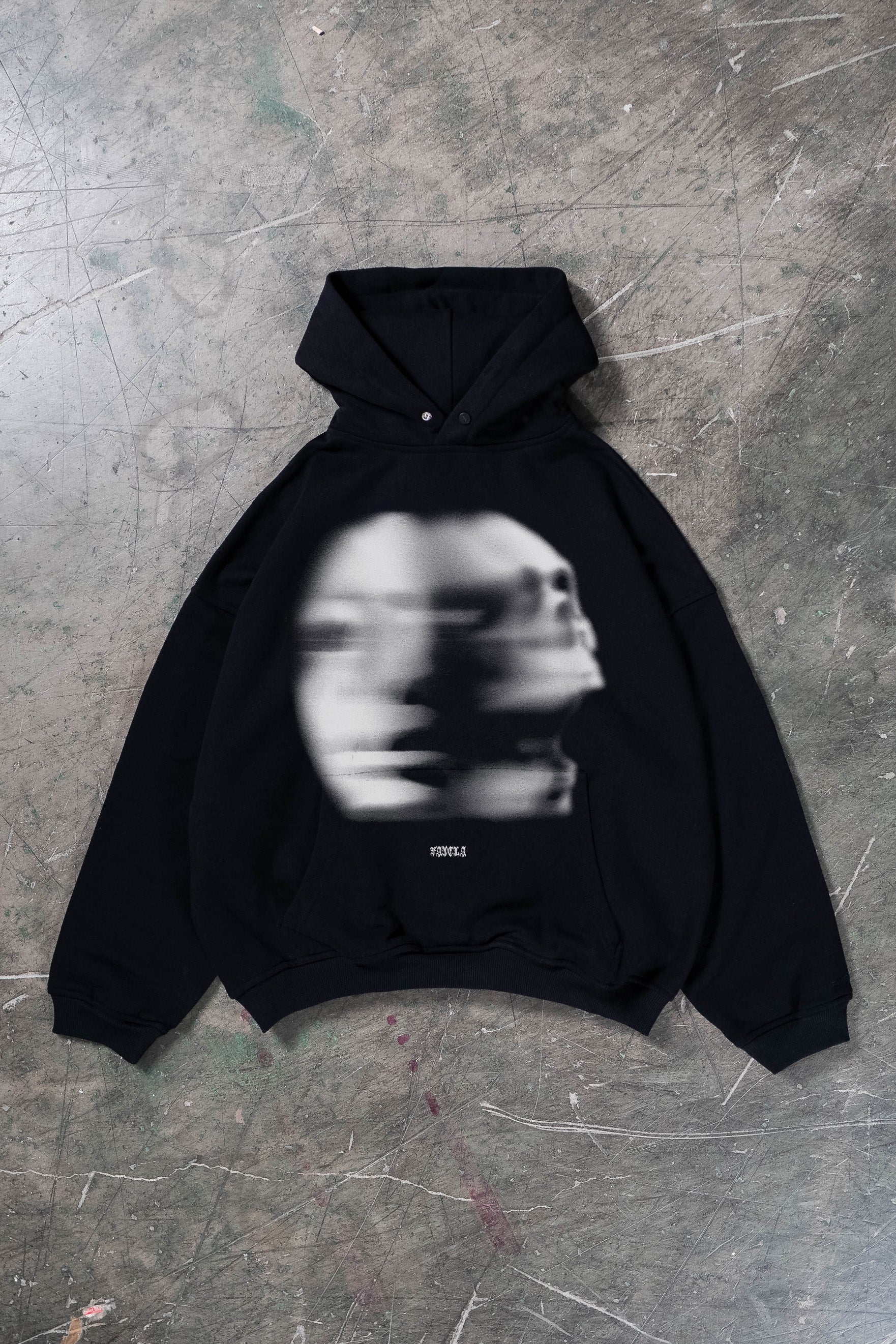 FADED FACE BLACK SNAP BUTTON HOODIE
