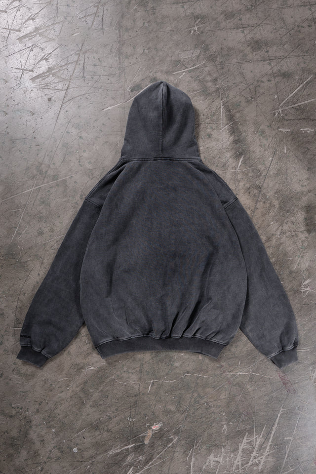 ORB BLACK WASHED SNAP BUTTON HOODIE