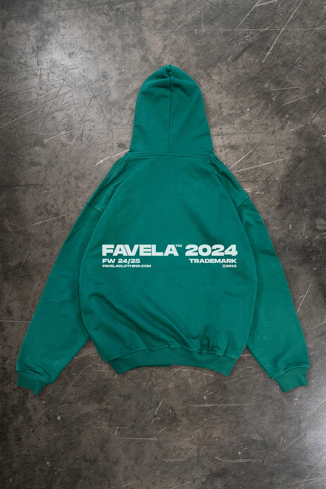 Forest Green Oversized Hoodie mit Favela 2024 Backprint