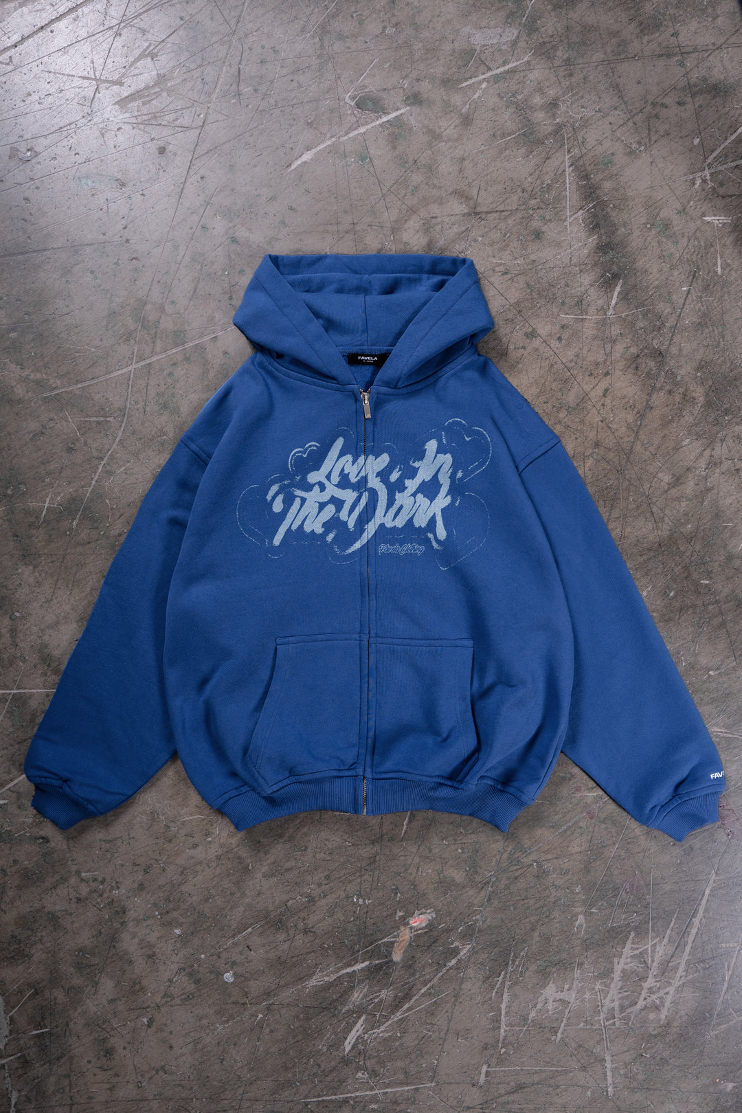 Love in the dark navy frontzip favela clothing