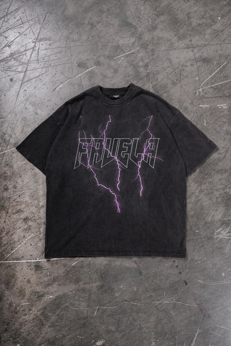 LIGHTNING OUTLINE ENZYME BLACK T-SHIRT – FAVELA Clothing