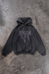 LIGHTNING OUTLINE BLACK WASHED SNAP BUTTON HOODIE