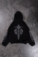 RIBCAGE RHINESTONE BLACK SNAP BUTTON HOODIE