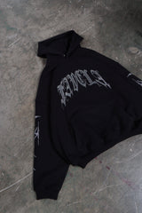RIBCAGE RHINESTONE BLACK SNAP BUTTON HOODIE
