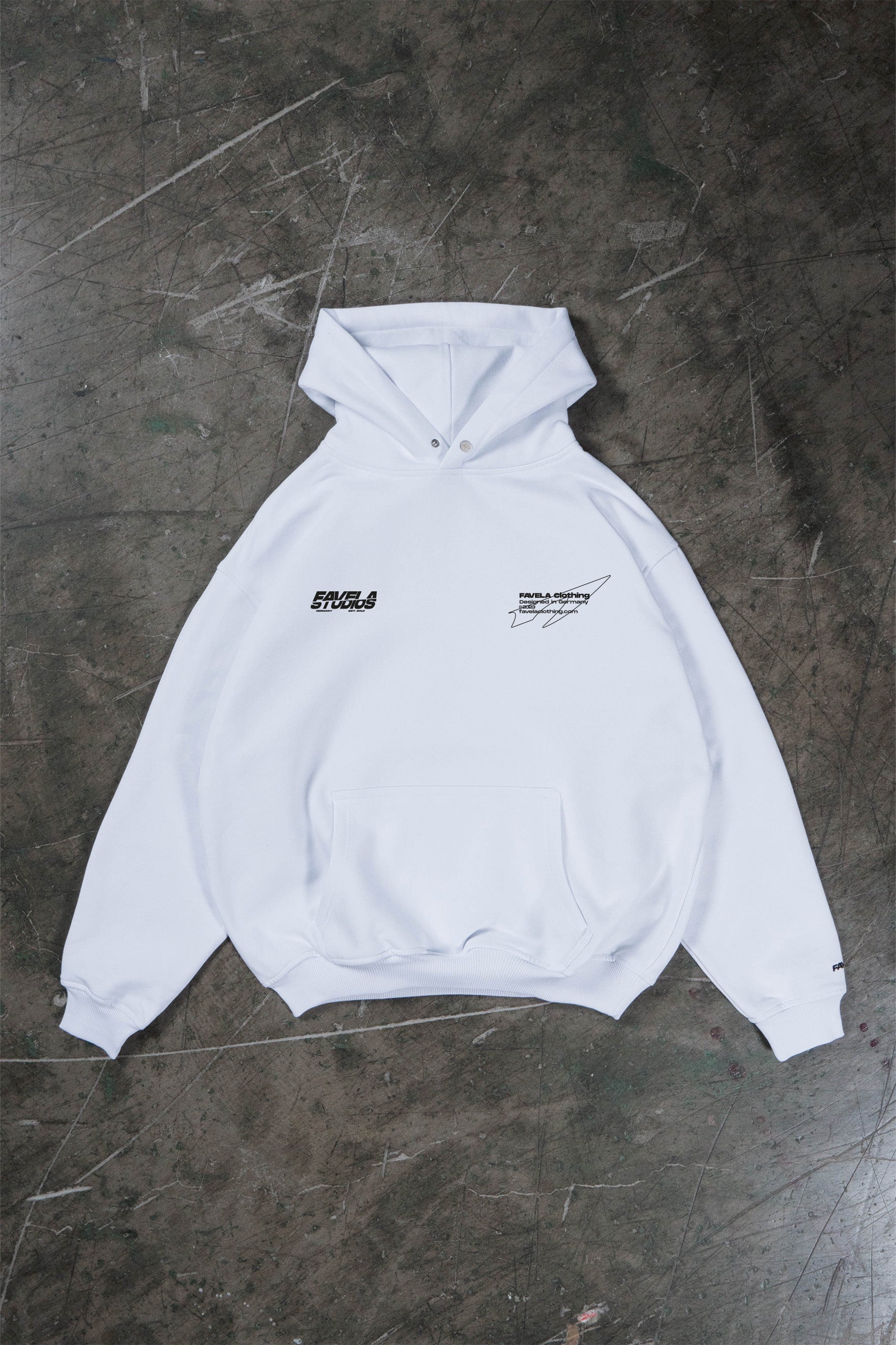 DOUBLE WHITE SNAP BUTTON HOODIE