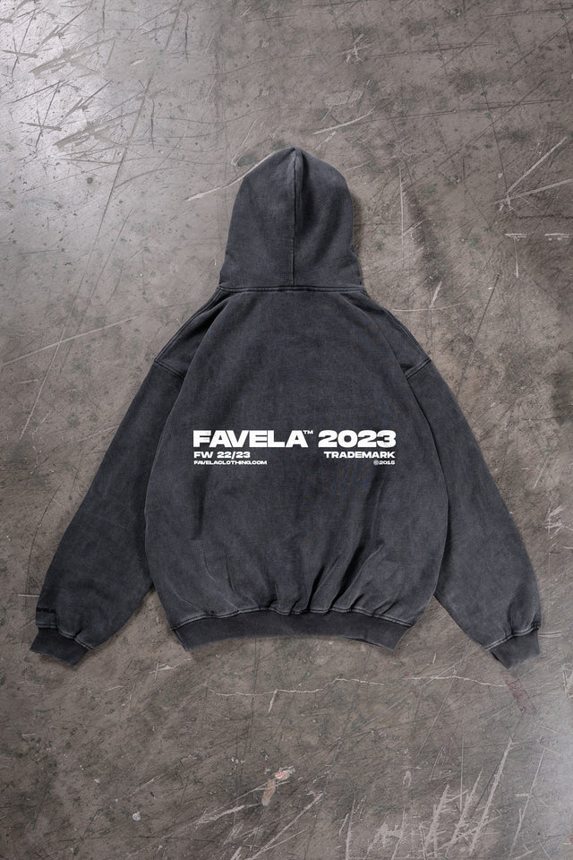 Black Washed Hoodie with Oversized Fit and Favela Backprint