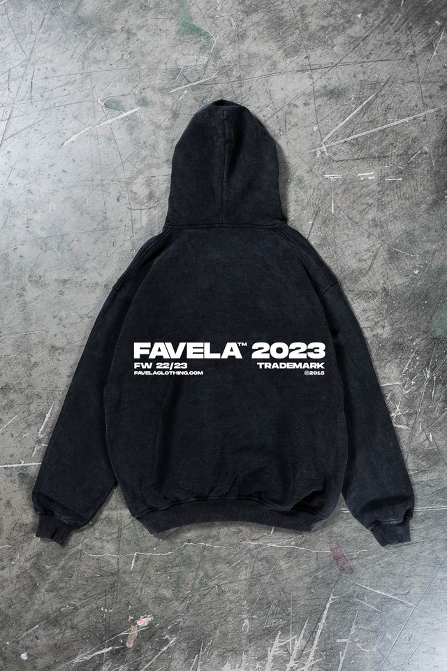 Black Washed Zip Hoodie- Oversize Fit - Favela Clothing