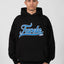 Black overzised Hoodie with Blue and White Favela Logo on the Front