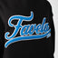 Blue and White Favela Logo on the Chest of a black overzised Hoodie