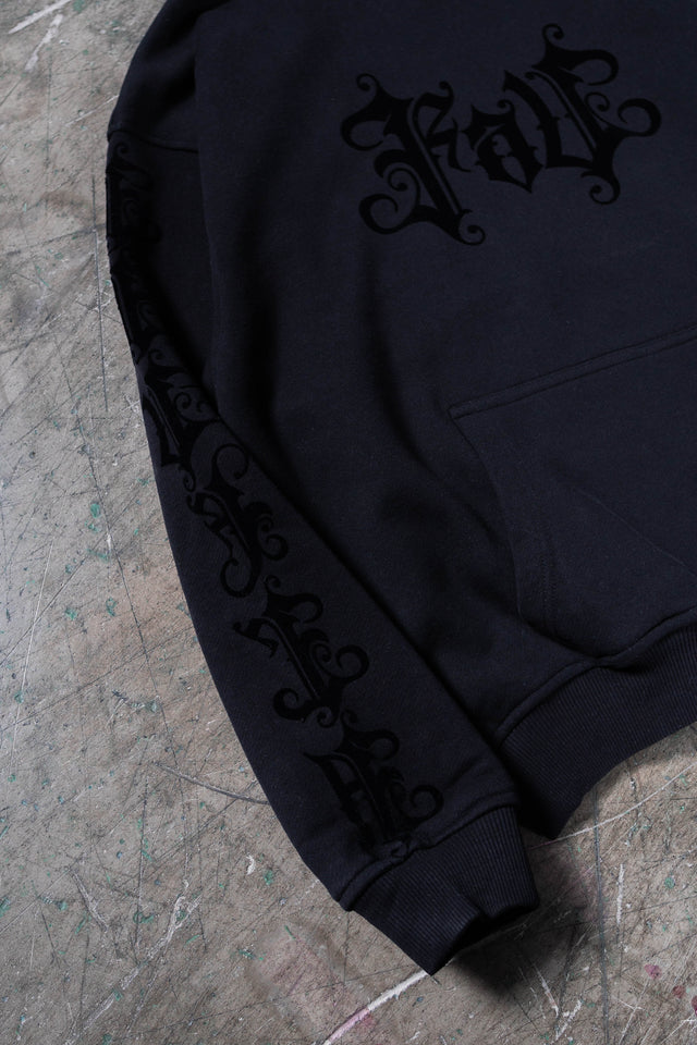 VELOR BLACK SNAP BUTTON HOODIE