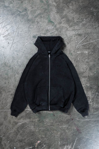 Basic Black Washed Zip Hoodie - Favela Clothing