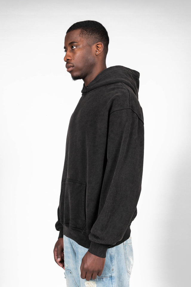 BLACK WASHED SNAP BUTTON HOODIE