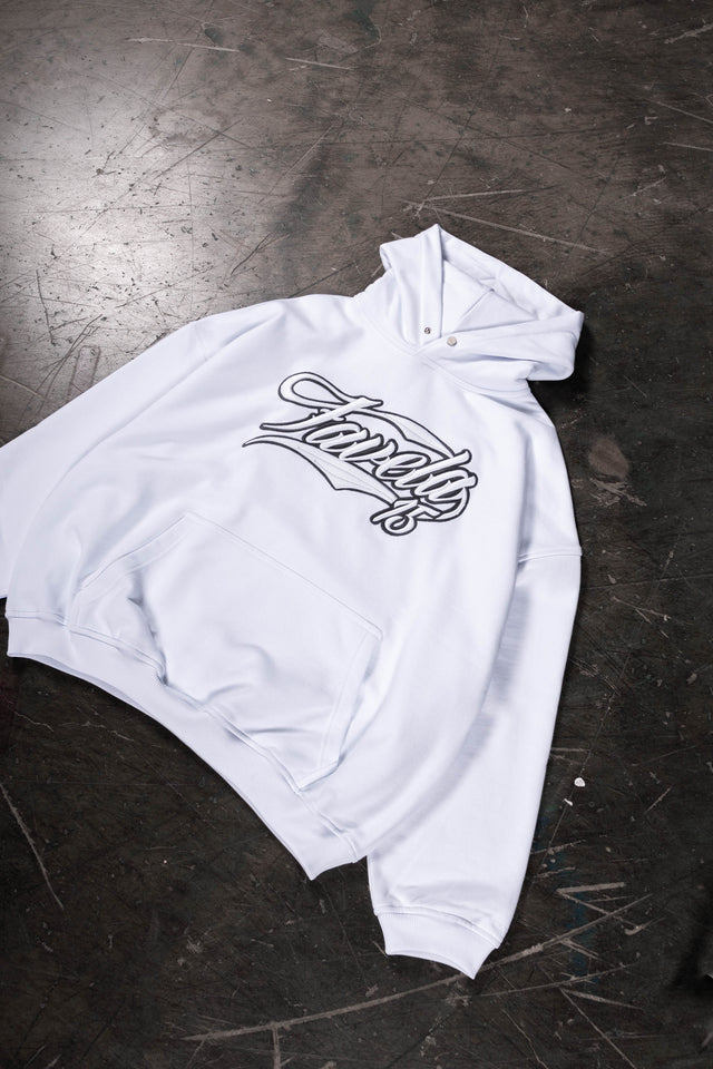 NEW 3D COLLEGE WHITE SNAP BUTTON HOODIE
