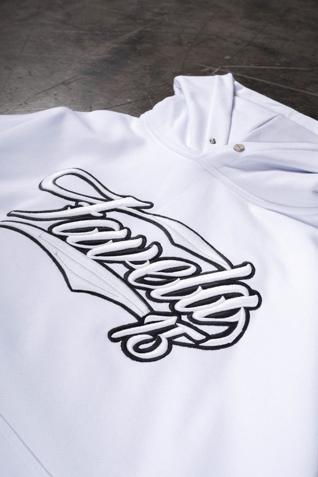 NEW 3D COLLEGE WHITE SNAP BUTTON HOODIE