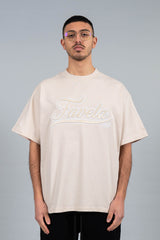 OATMEAL 3D COLLEGE EMBROIDERY T-SHIRT