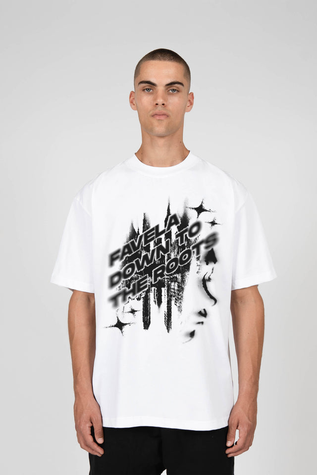 %BLACK DOWN TO THE ROOTS WHITE T-SHIRT%