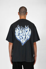 FLAMED HEART VINTAGE BLACK T-SHIRT