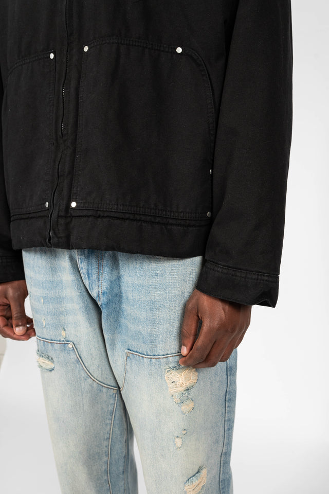 BLACK PUNCHED F CANVAS JACKET