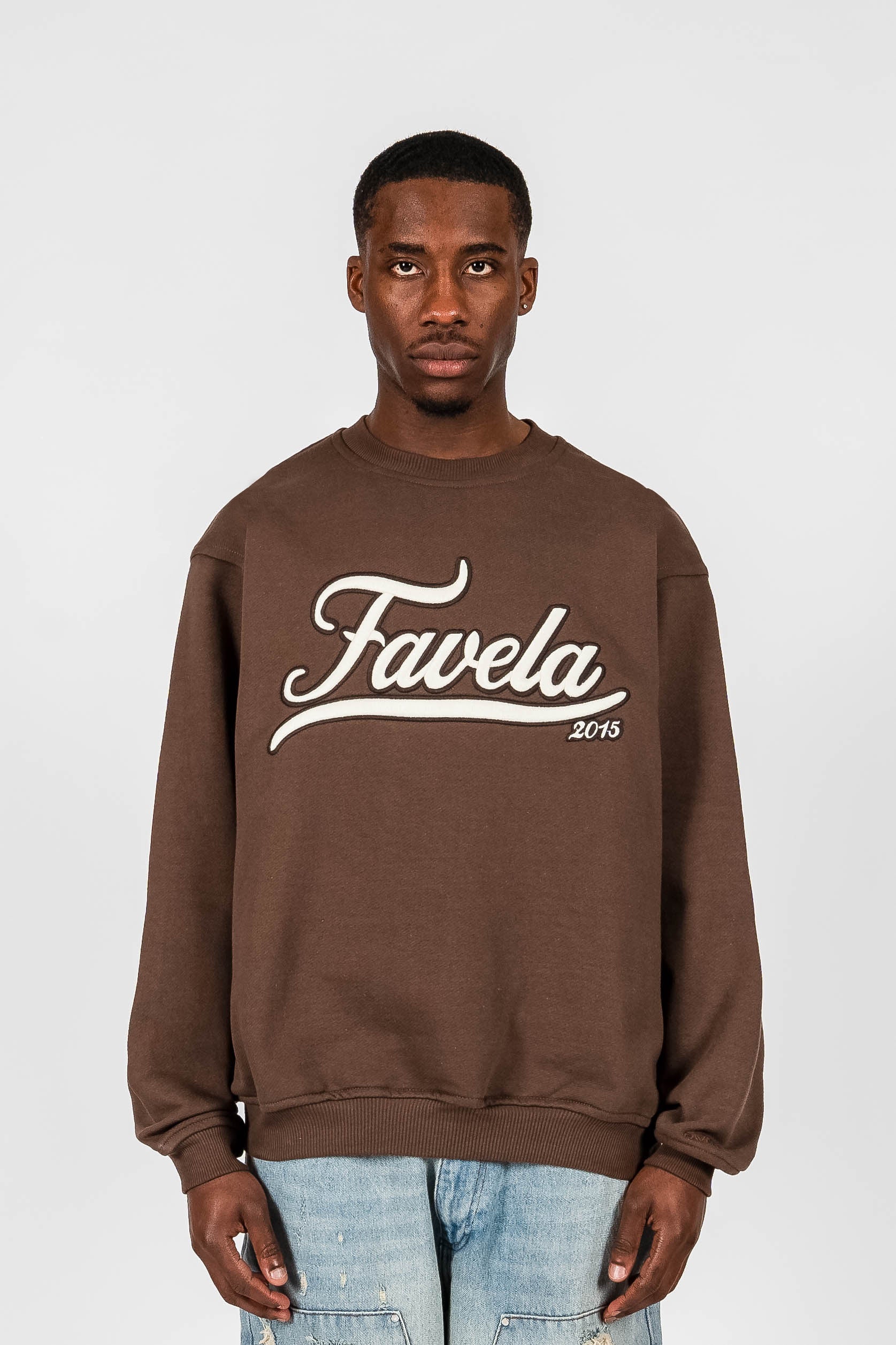 COFFEE BROWN 3D COLLEGE EMBROIDERY CREWNECK