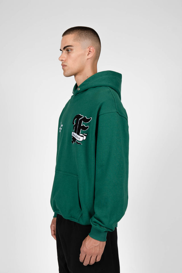 F TERRY FOREST GREEN SNAP BUTTON HOODIE 